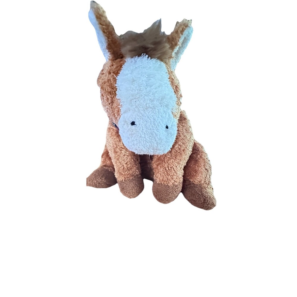 Hugfun Horse Pony Plush Stuffed Animal Toy 15" Curly‎ Brown White Fur Hard Eyes